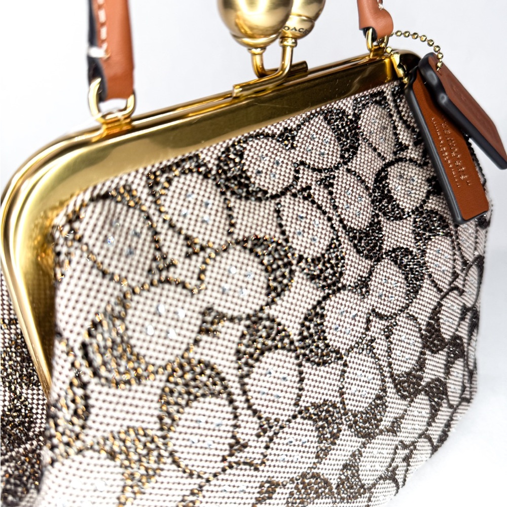 ✨ Coach Crystal Signature Jacquard Kisslock 16 Frame Bag Satchel ✨ - Picture 4 of 11